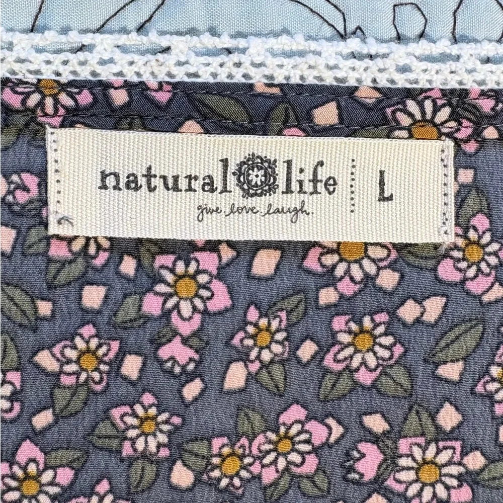 NATURAL LIFE Juliette Dress Floral Grey/Pink Boho Cottage Maxi Dress~ Large 🧡 - Picture 9 of 11